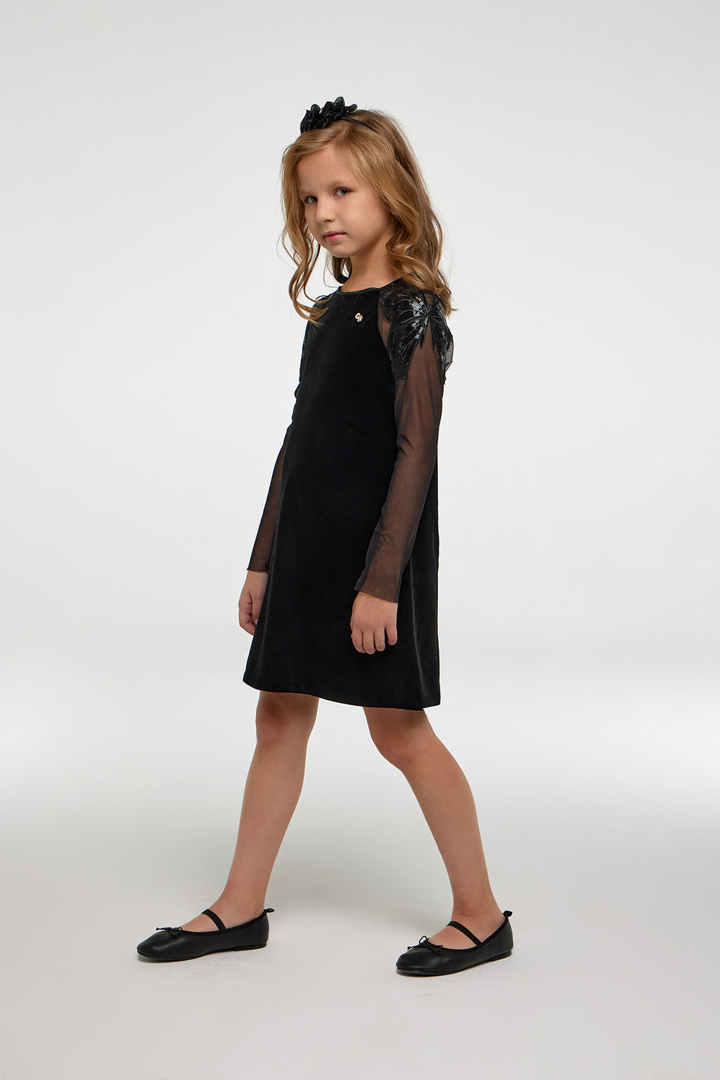 Velour Dress full sleeves with butterfly decoration for girl