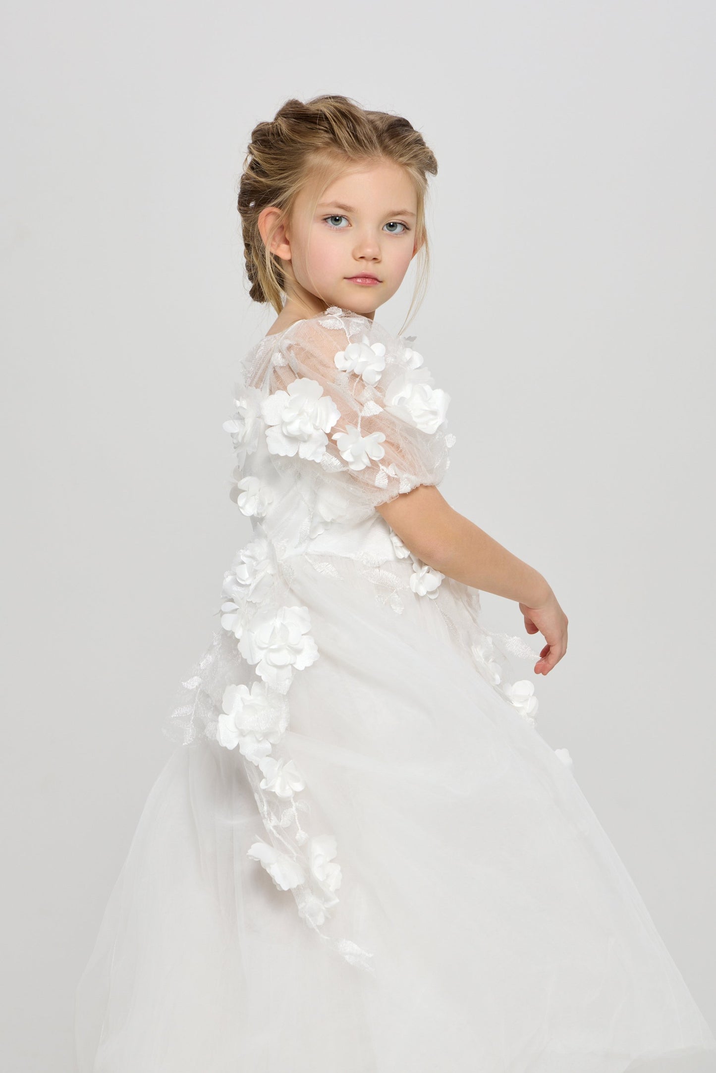 3D flowers dress, white