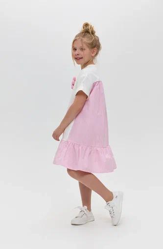 3-D Dress with Decor, white and pink
