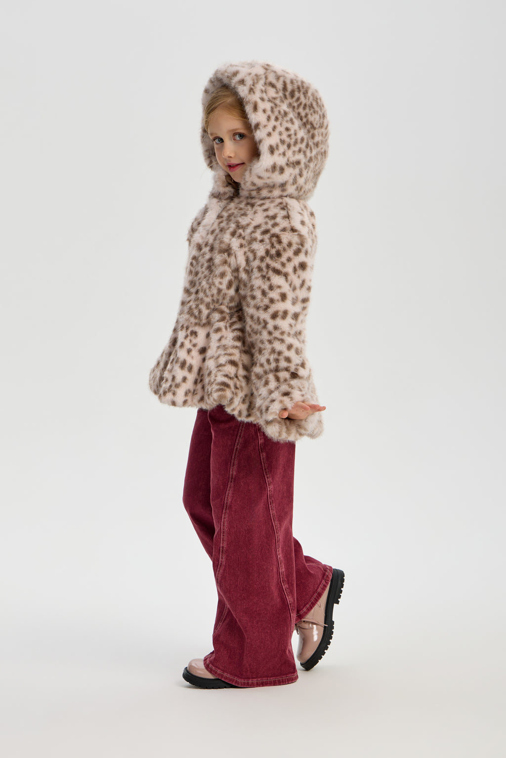 Leopard Coat (faux fur) with Hood for girl