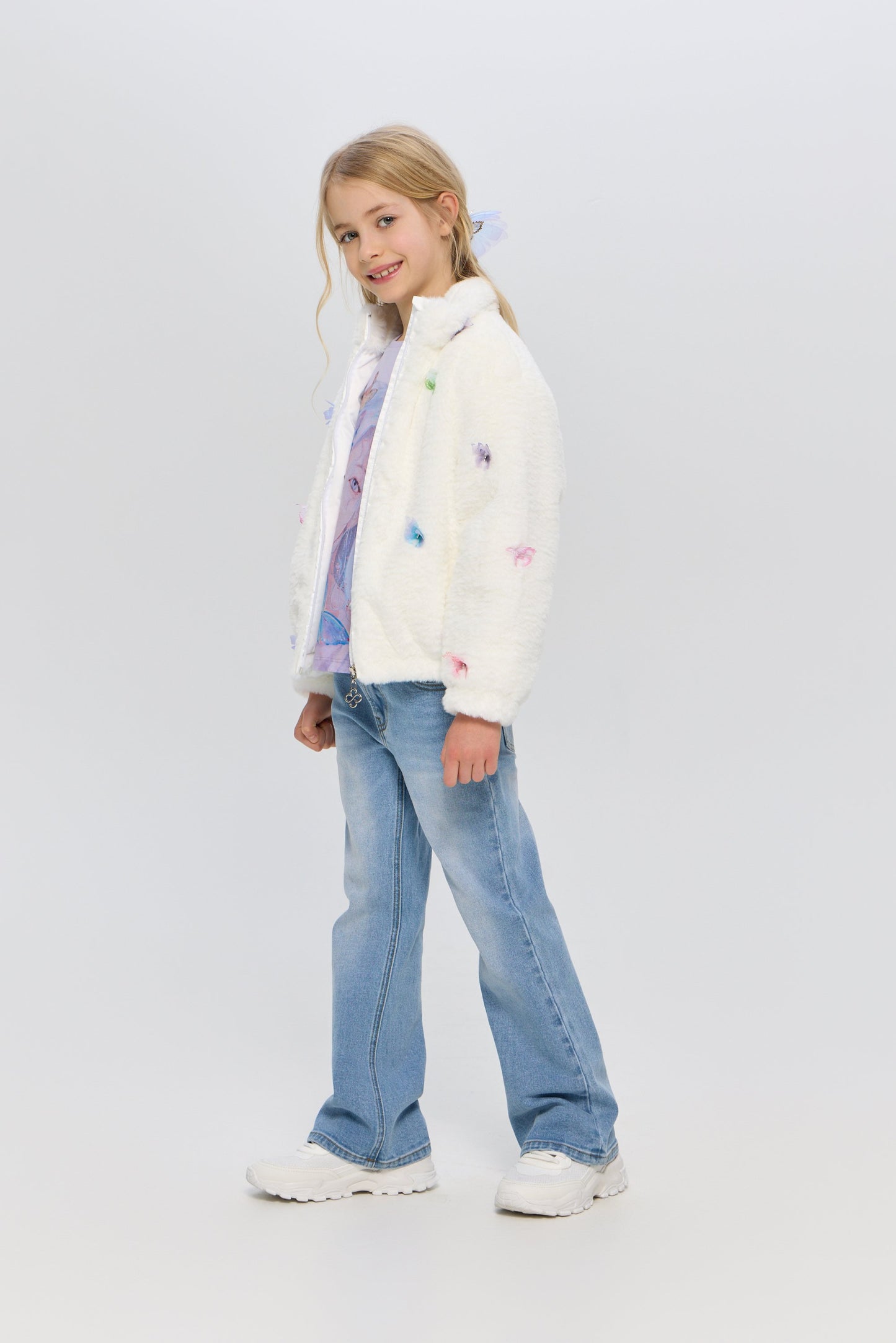 Soft Fur bomber jacket with butterflies