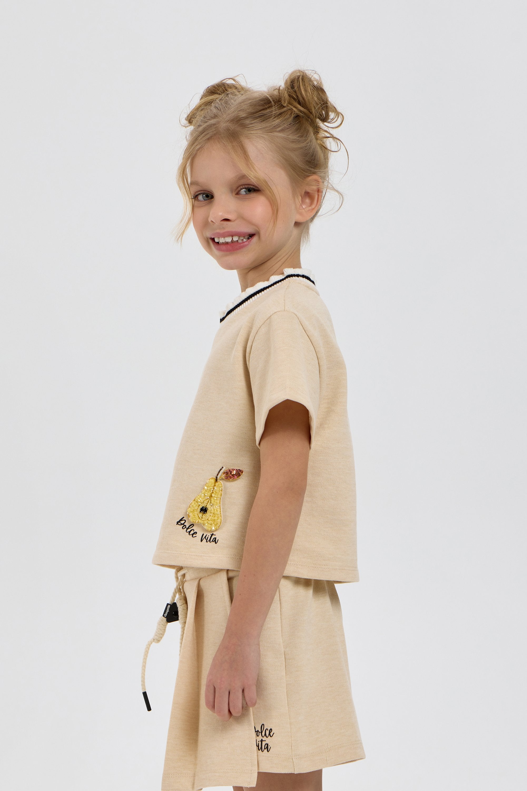 Pear Decorated Knitted Summer Set (T-shirt and Skort)