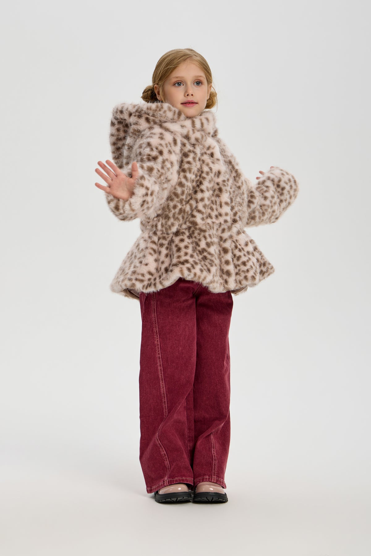 Leopard Coat (faux fur) with Hood for girl
