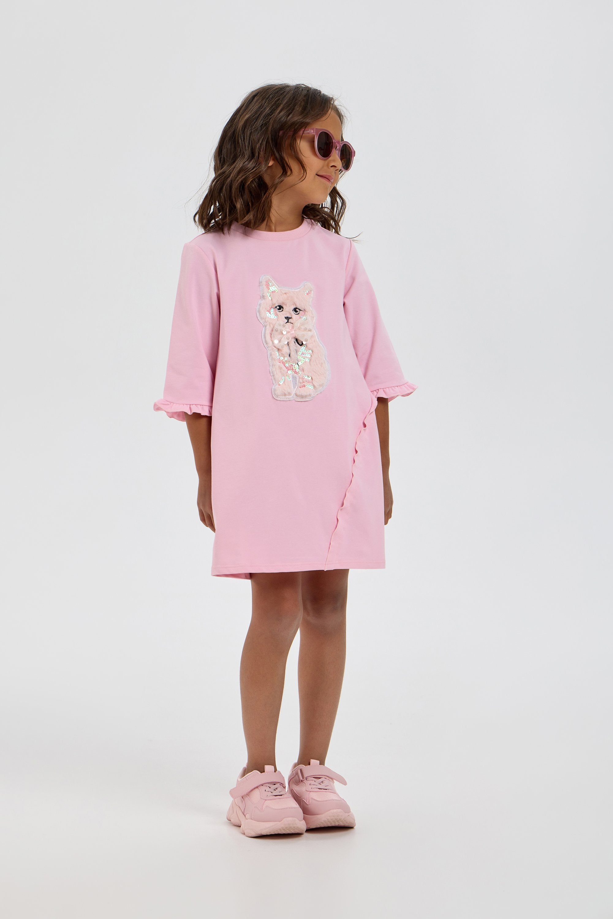 Charming Catty Applique Dress