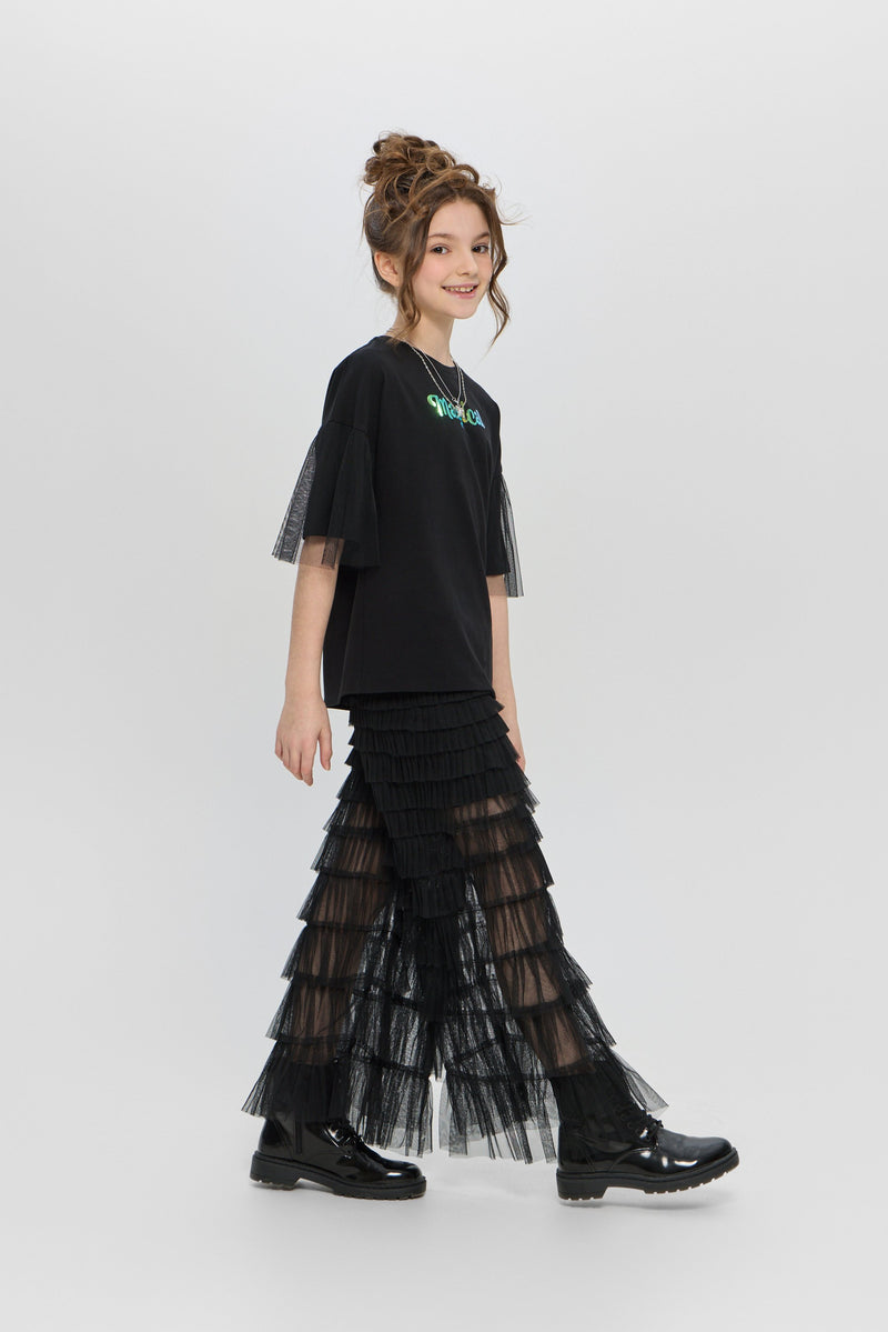 Fancy Sleeves Chain Decorated T-Shirt