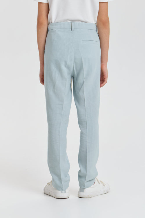Blue Striped Cotton-Linen Trousers