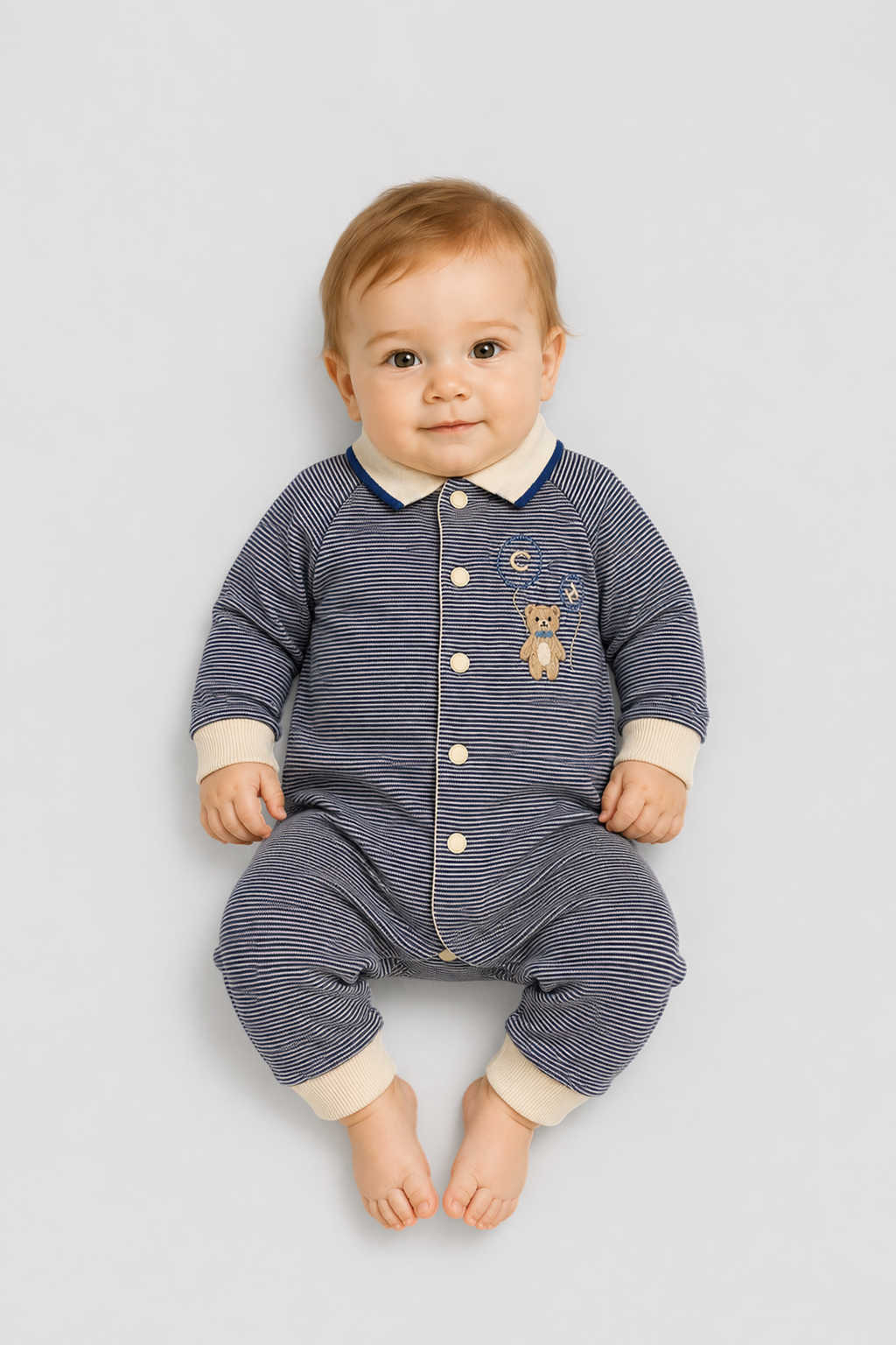 Collar Stripe Overall knitted for baby boy
