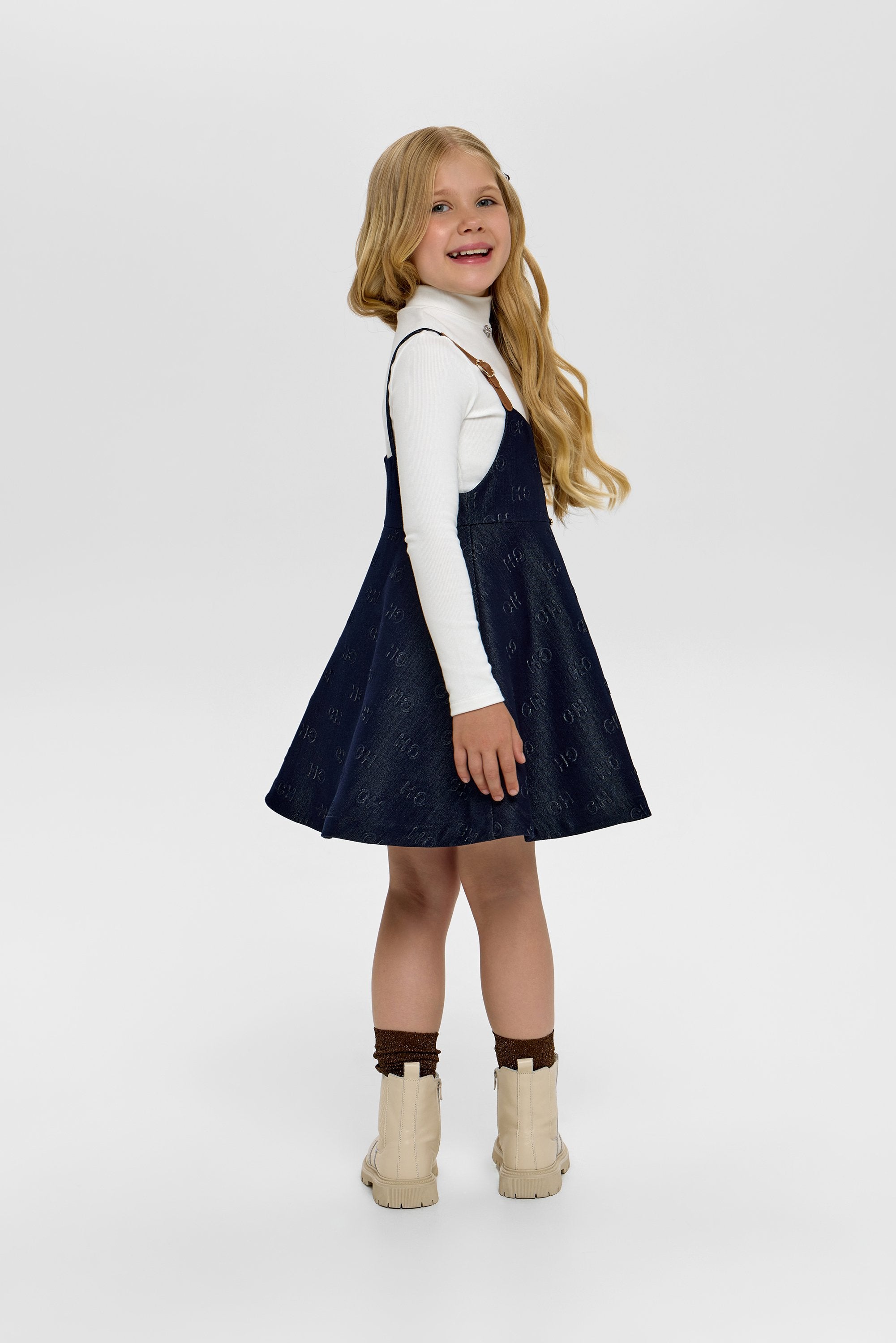 CH Branded Denim Pinafore Dress