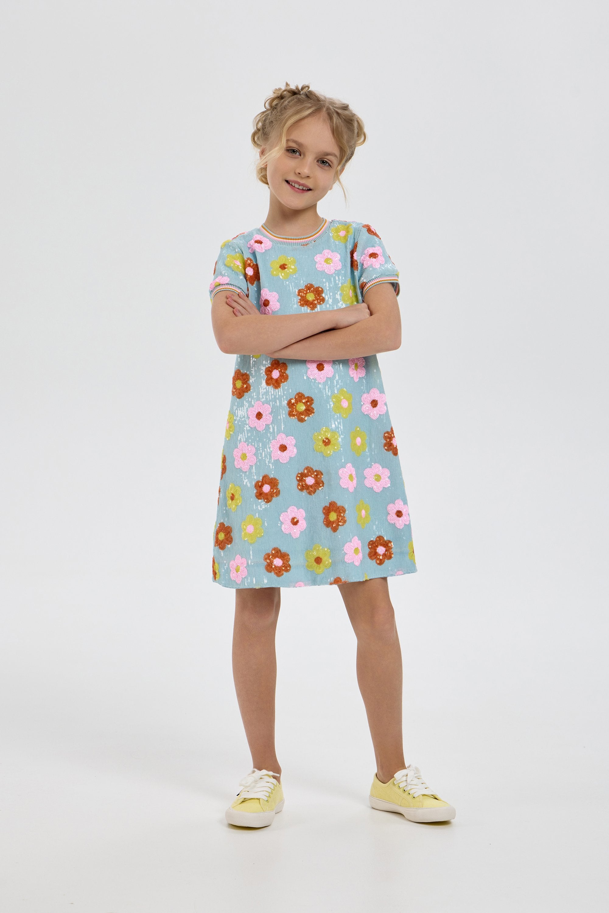 Sequins Flowers Decorated Dress