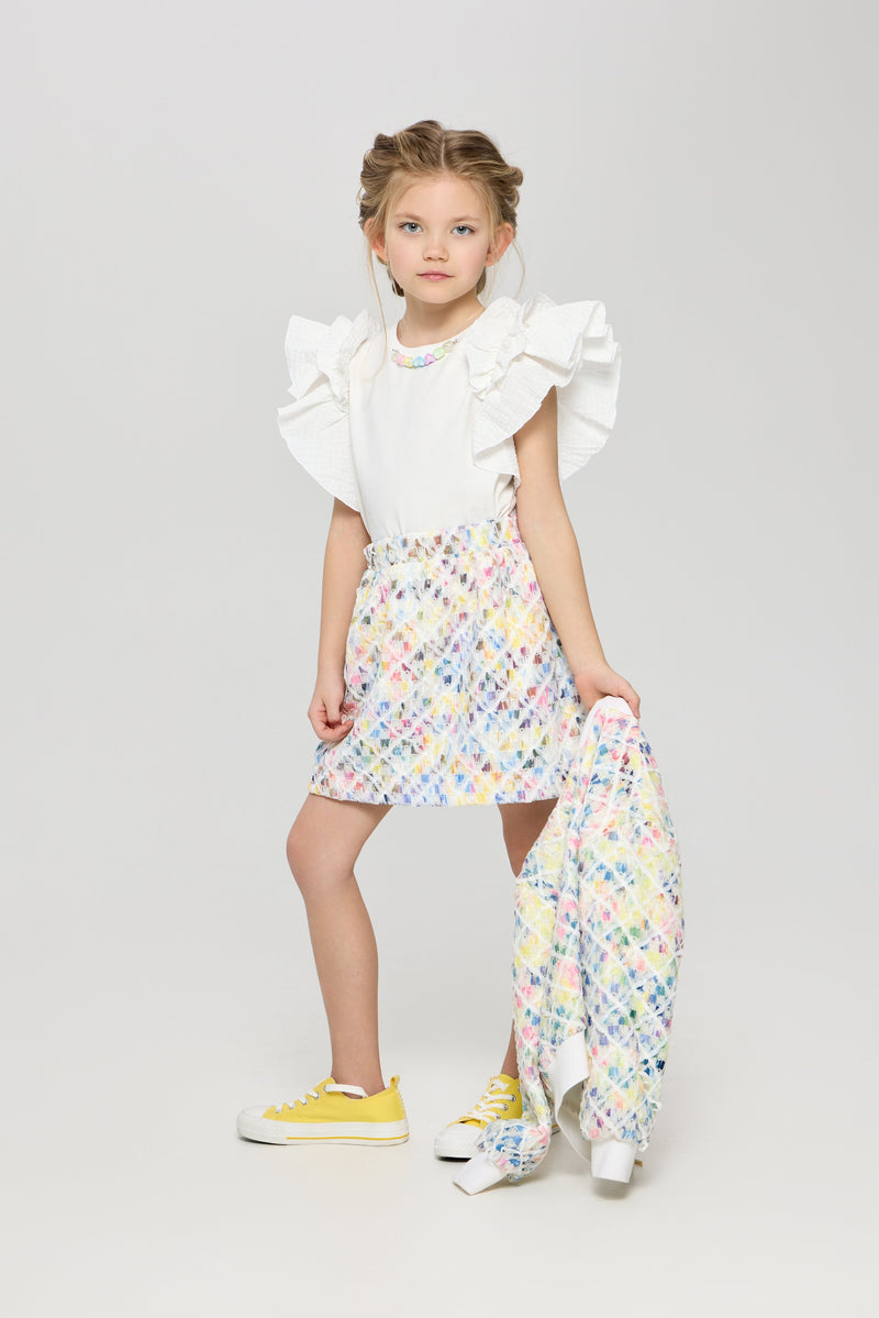 Wing Sleeves Top with Decor, white