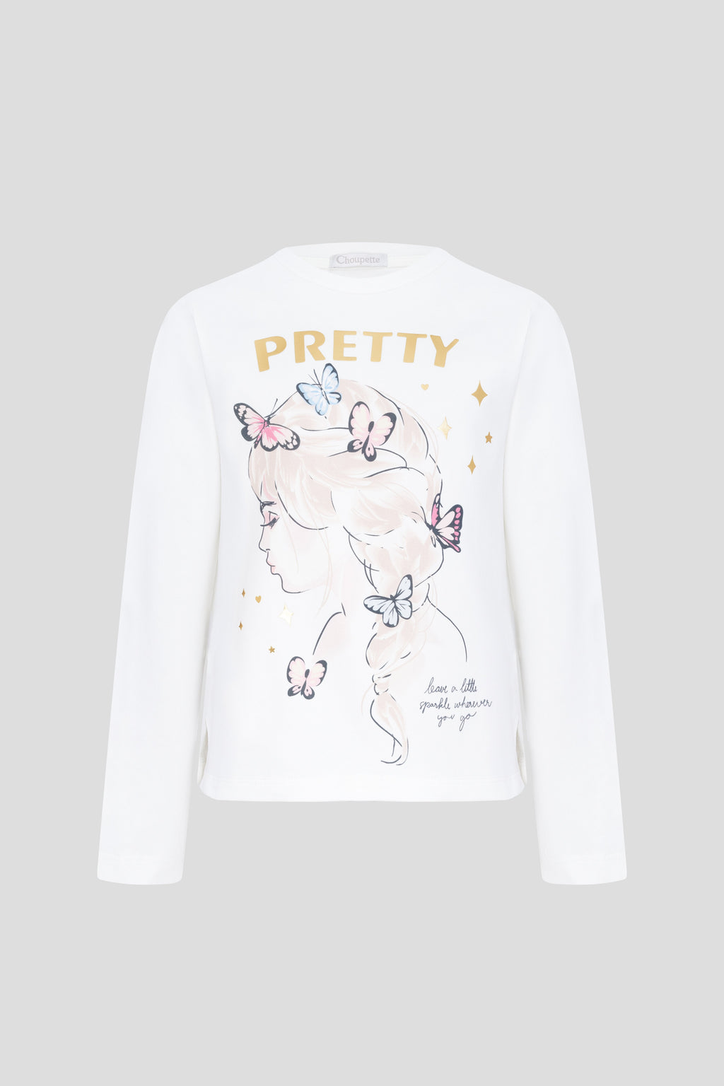 Long sleeve tee with a print of a girl with her hair loose