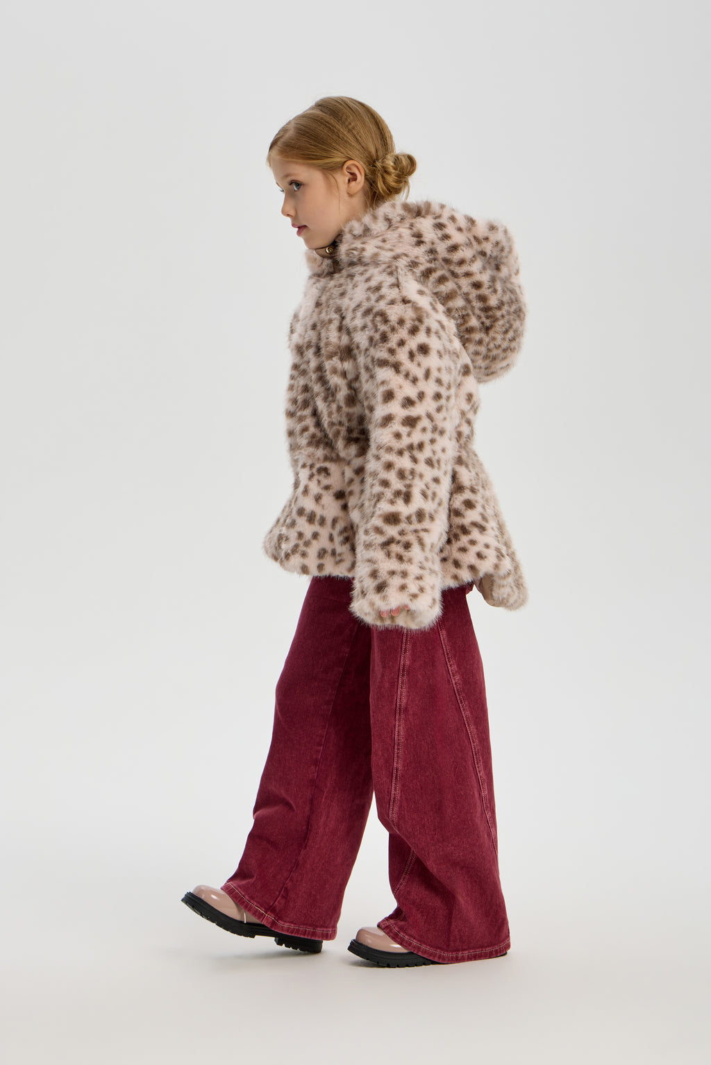 Leopard Coat (faux fur) with Hood for girl