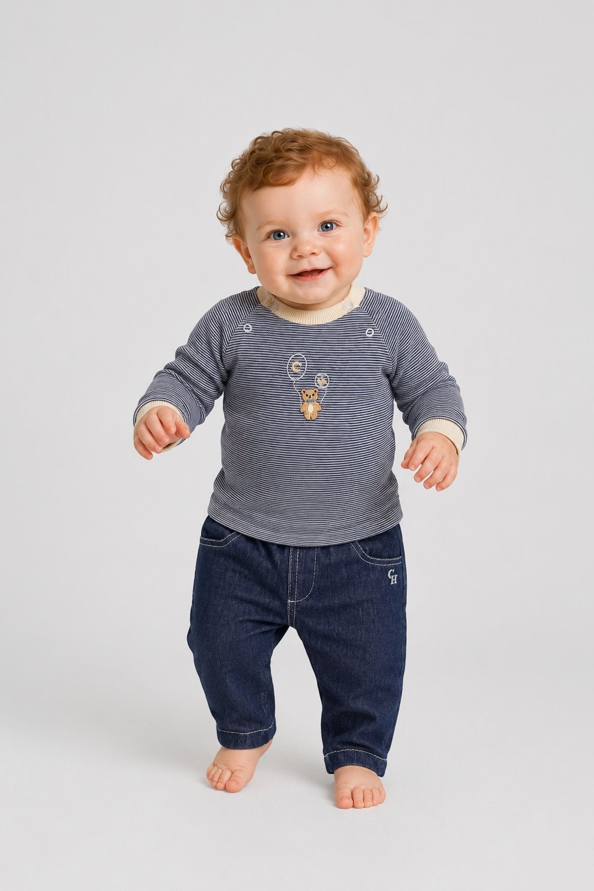 Stripe Teddy Cotton Sweatshirt