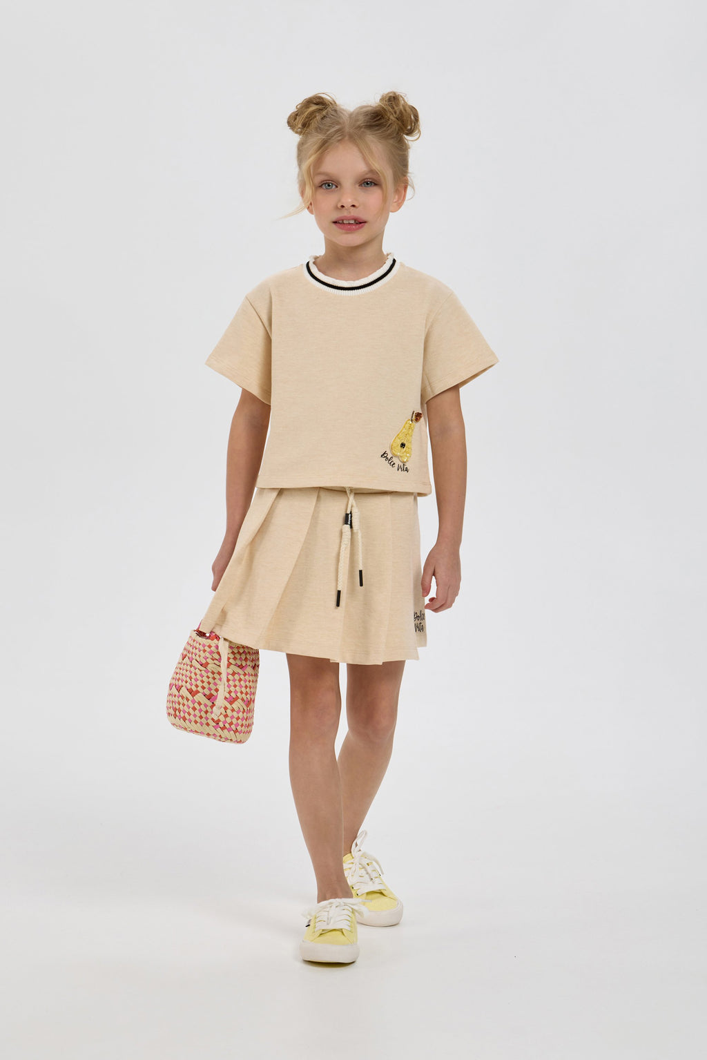 Pear Decorated Knitted Summer Set (T-shirt and Skort)