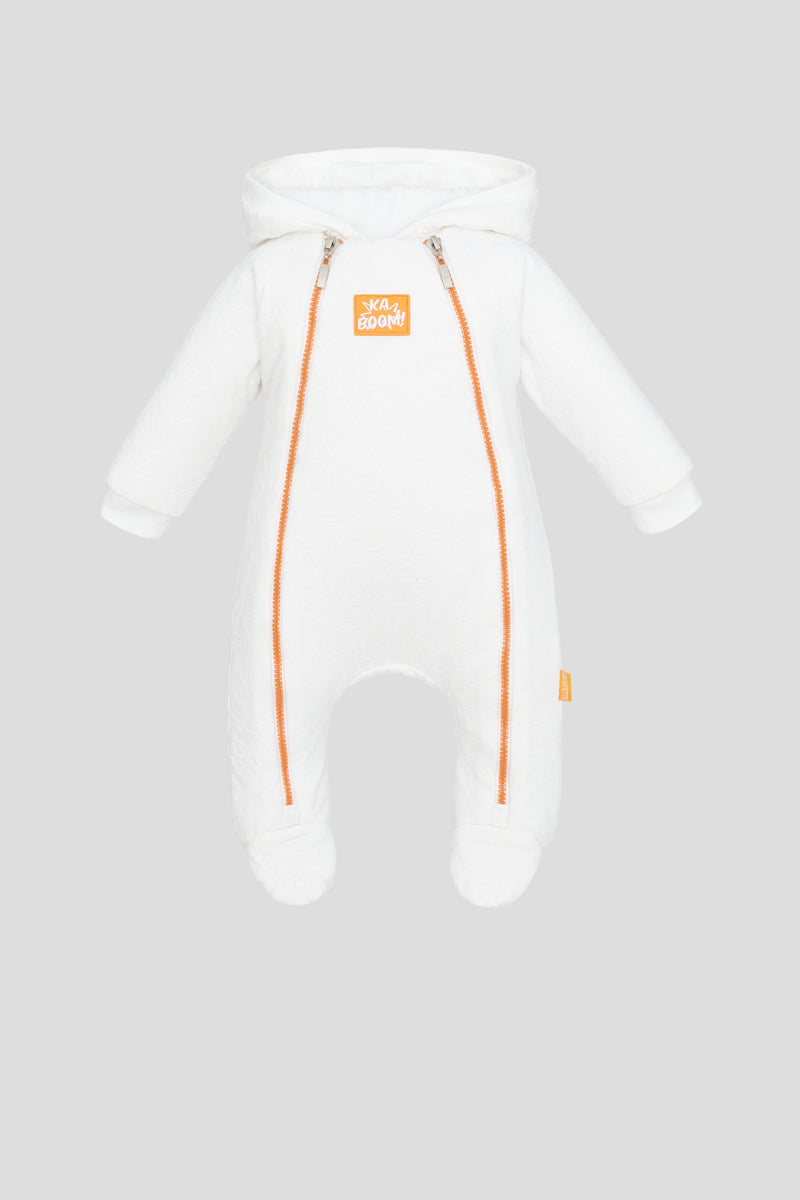Warmed Footer Overalls with Hood and Cap, ecru