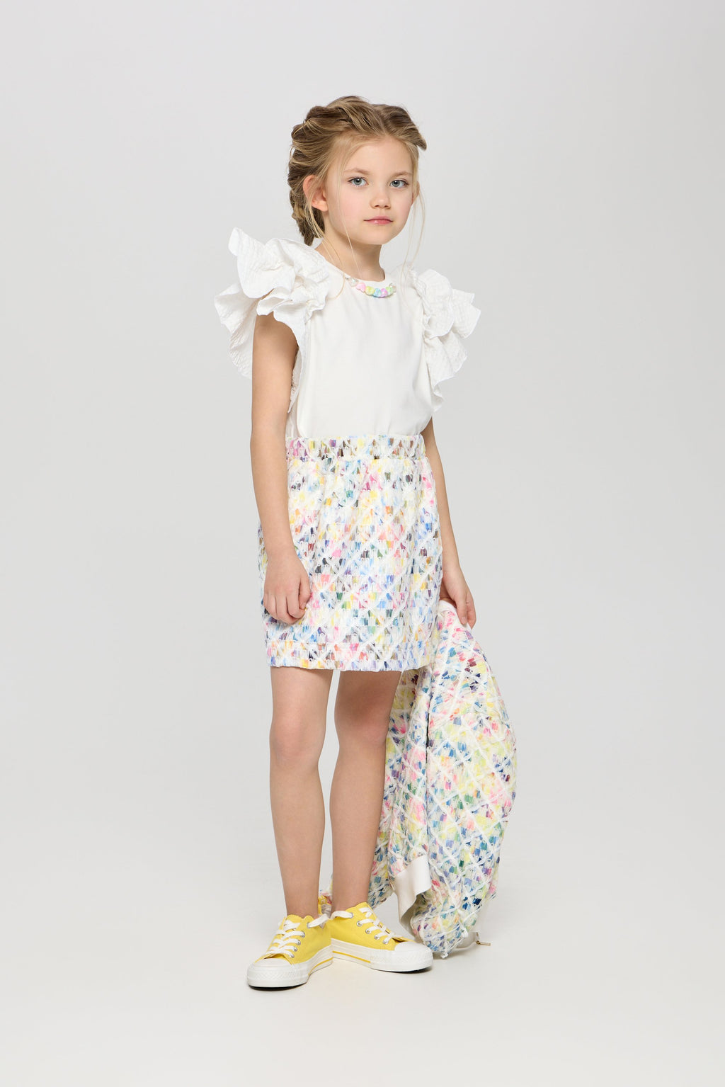 Wing Sleeves Top with Decor, white