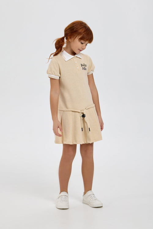 Beige Cotton Knit Polo Dress