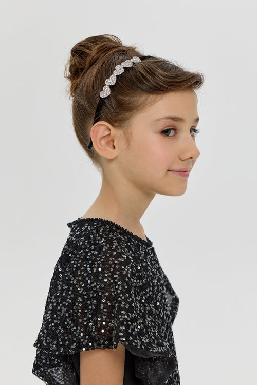 Black Rhinestone Heart Headband
