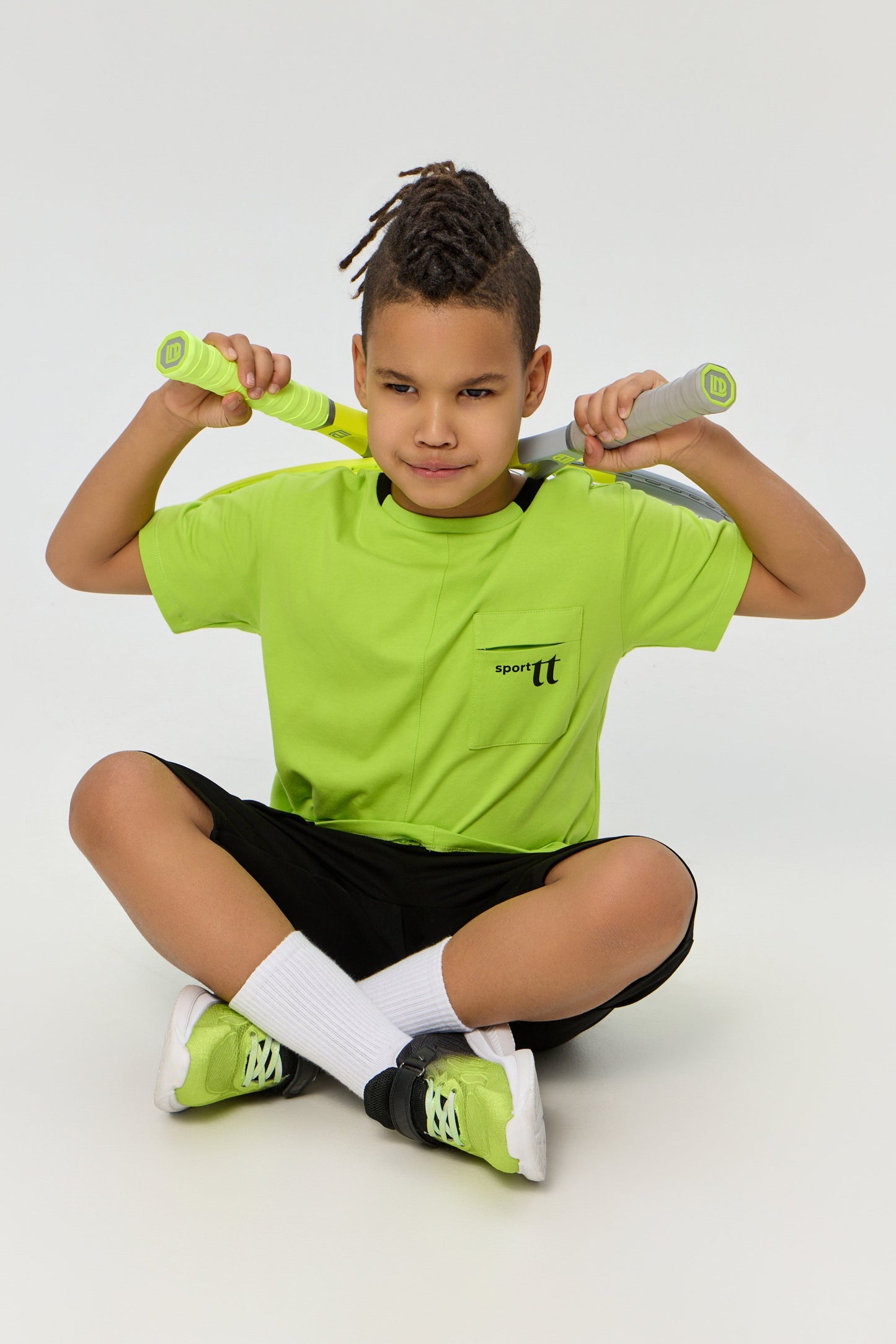 Sports Set Neon Green T-Shirt and Matching Black Shorts
