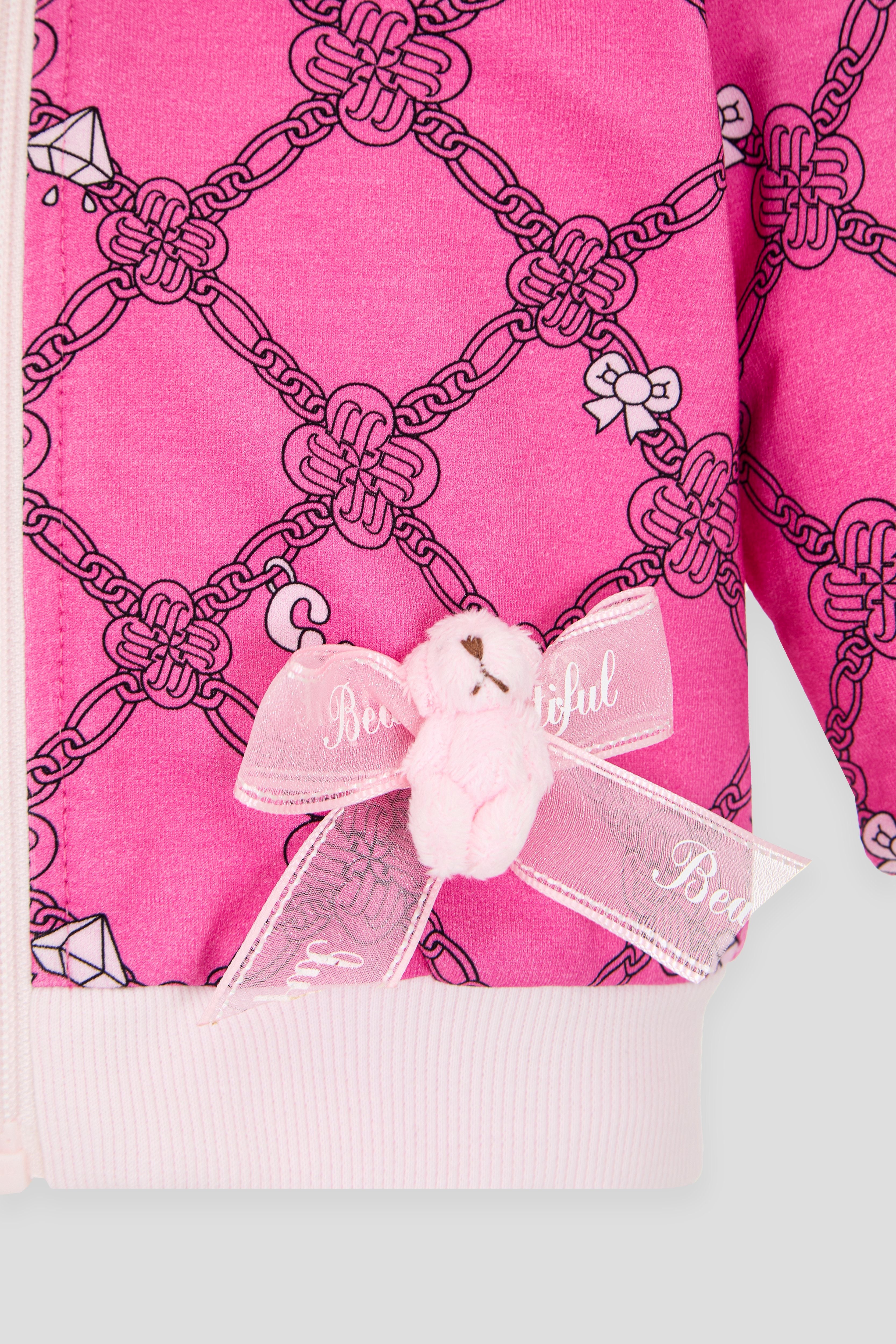 Signature Print Bomber with 3D Bear