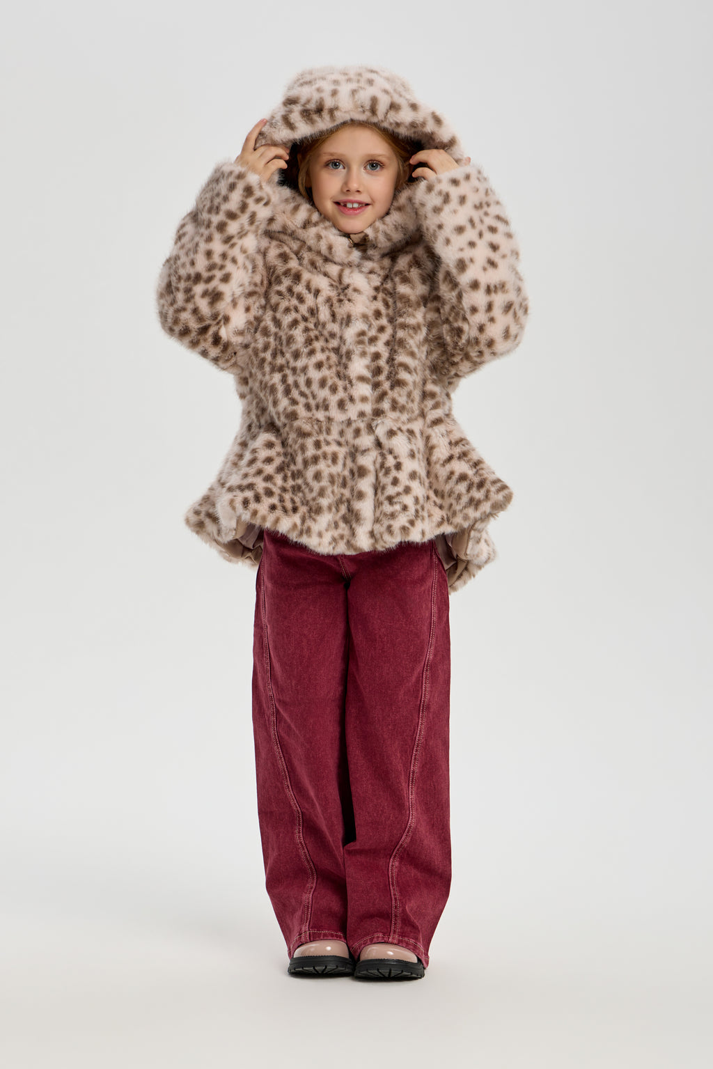 Leopard Coat (faux fur) with Hood for girl