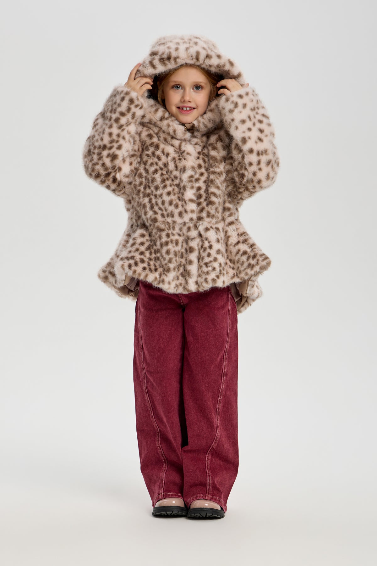 Leopard Coat (faux fur) with Hood for girl