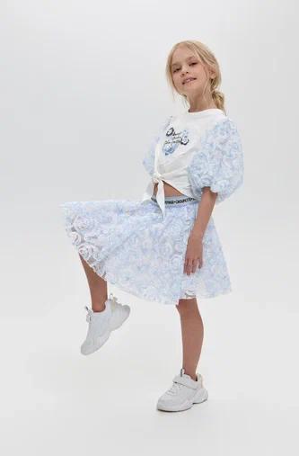 Beautiful Flouncy Flower Skirt, white and blue