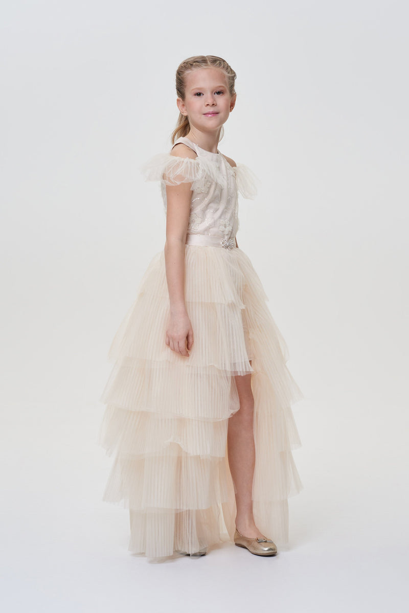 Multi-layered Sleeves A-line Removable Skirt Dress