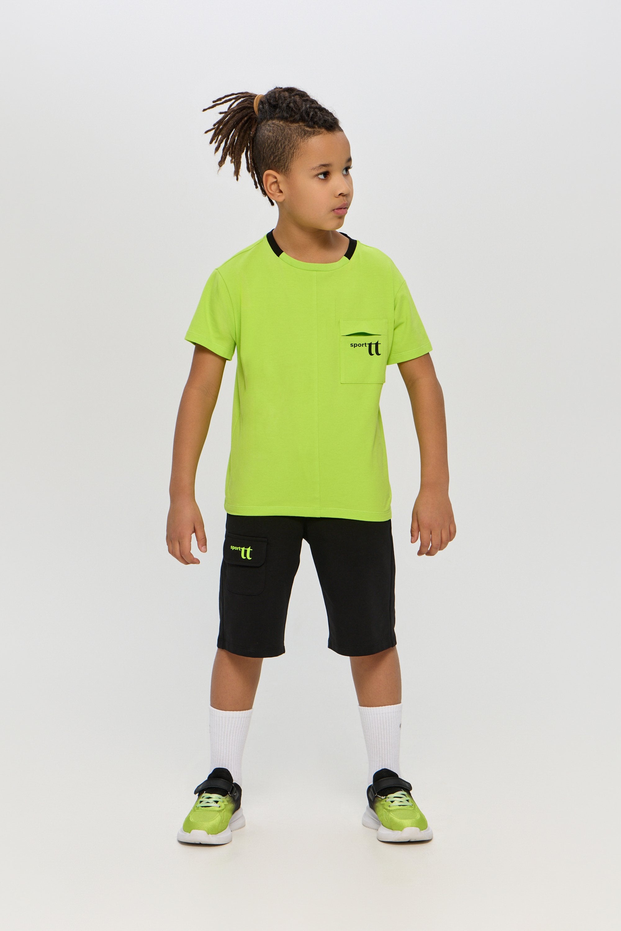 Sports Set Neon Green T-Shirt and Matching Black Shorts