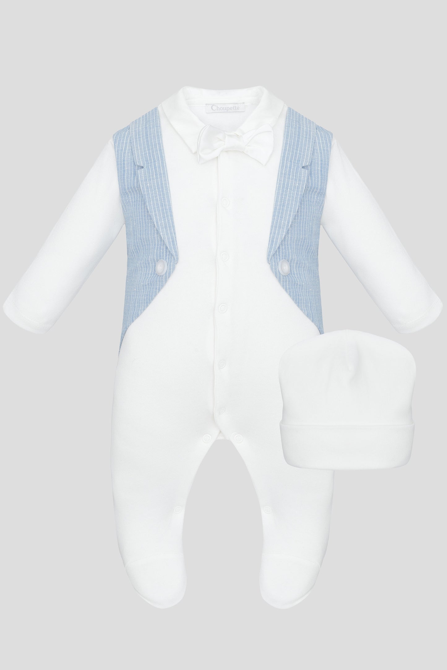 Tuxedo Immitation Bow Decorated Overalls and Bonnet