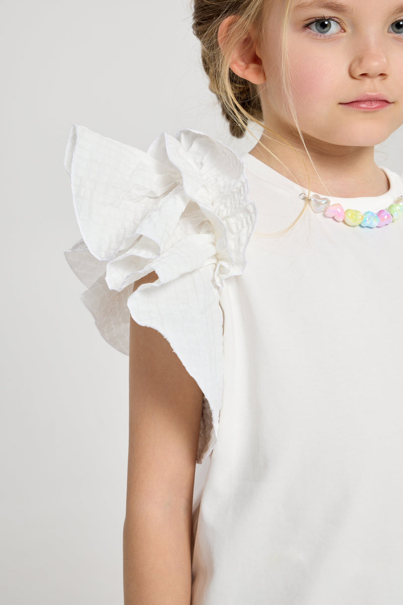 Wing Sleeves Top with Decor, white