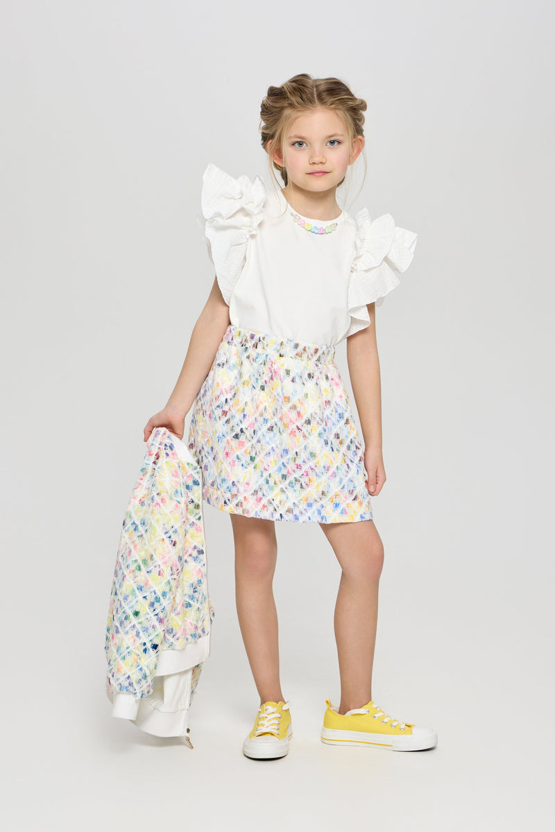 Wing Sleeves Top with Decor, white