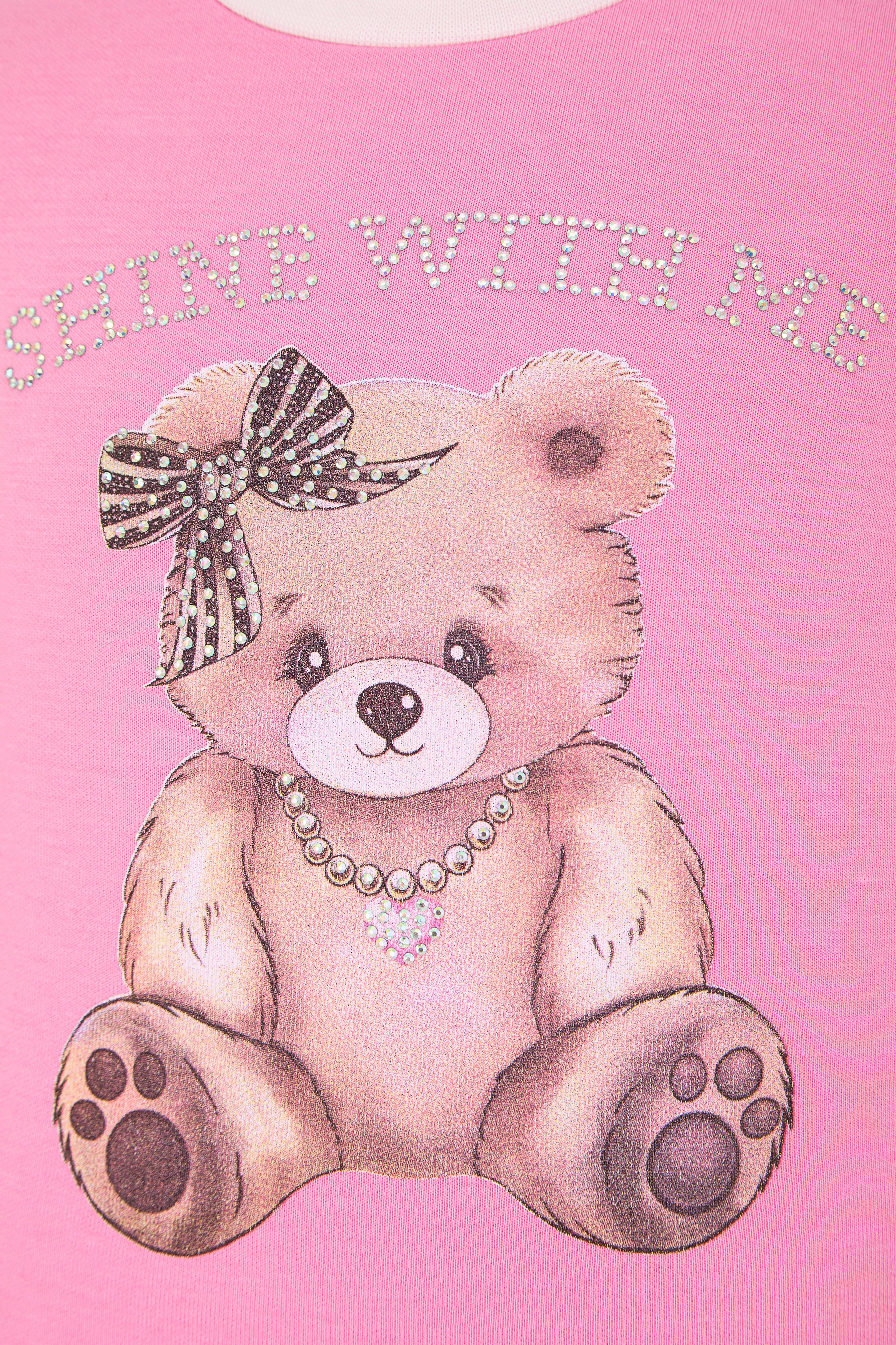 Teddy with Crystals Decorated LS Tee