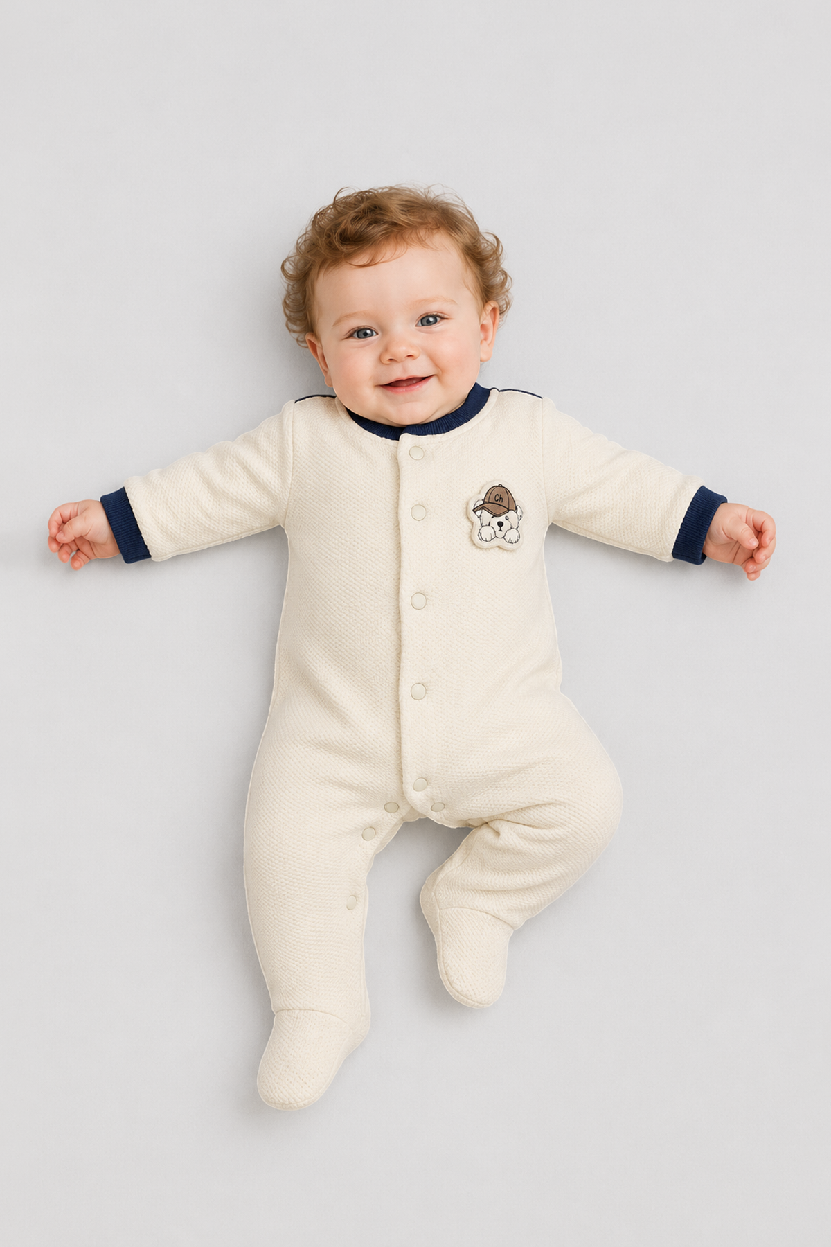 Textured Overall with bear applique for baby boy