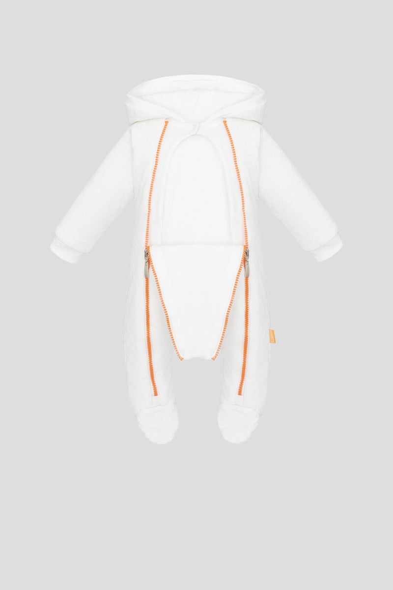 Warmed Footer Overalls with Hood and Cap, ecru
