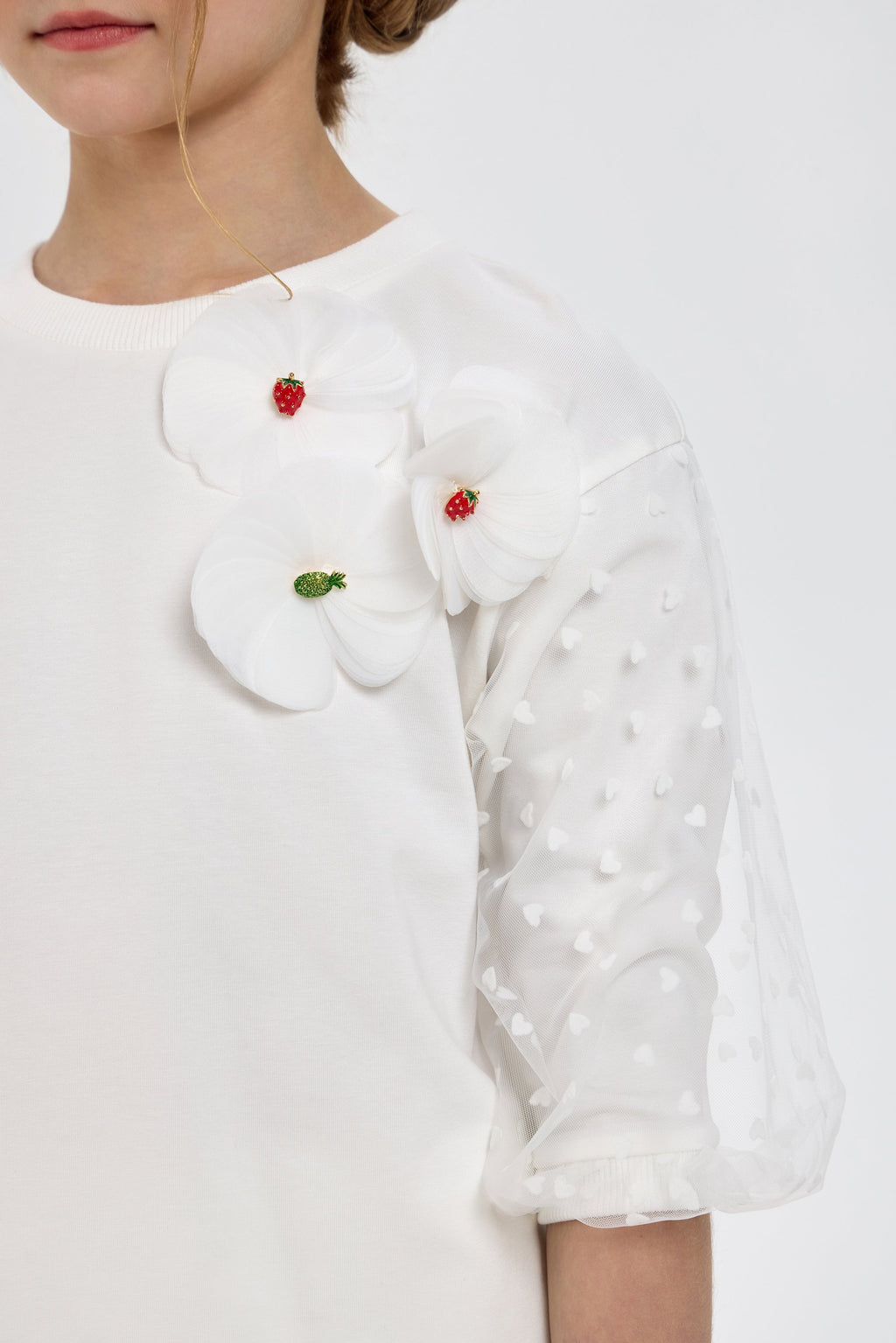 Decorated Blouse with 3D Flowers and Fruits