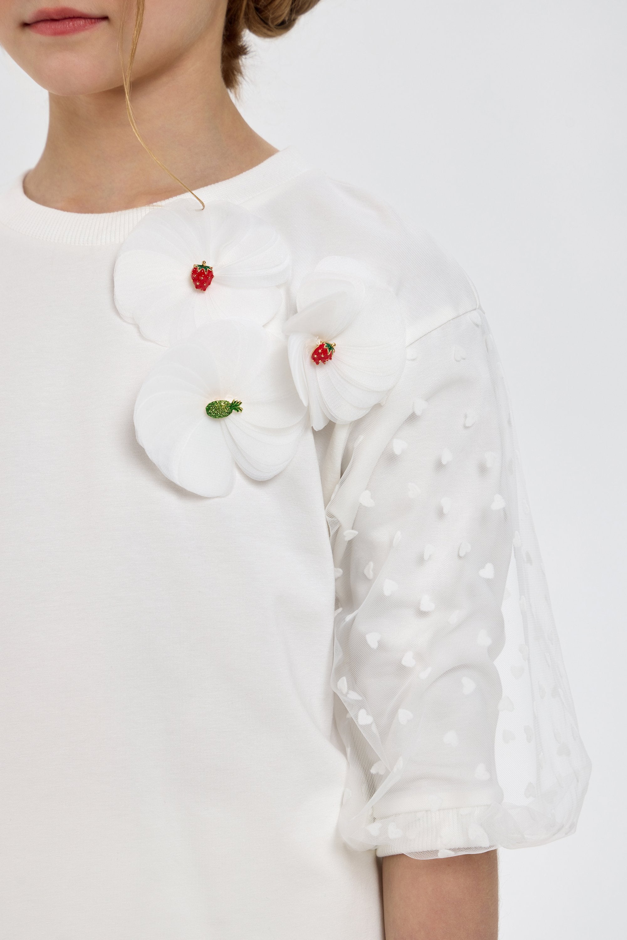 Decorated Blouse with 3D Flowers and Fruits