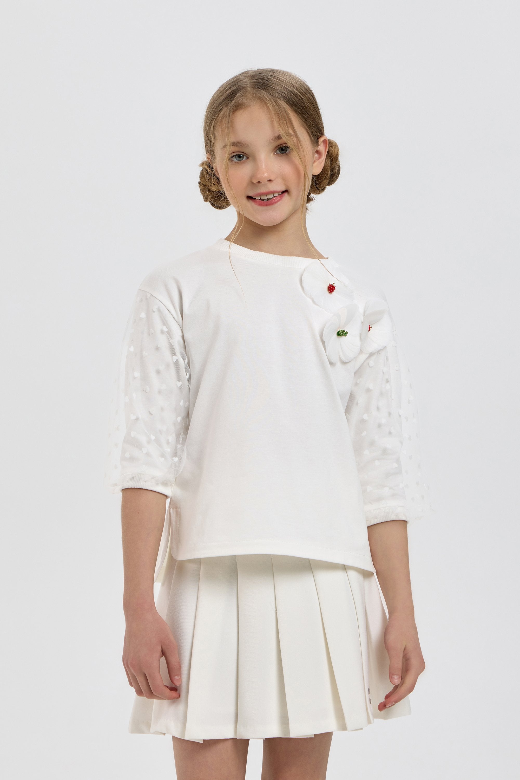 Decorated Blouse with 3D Flowers and Fruits