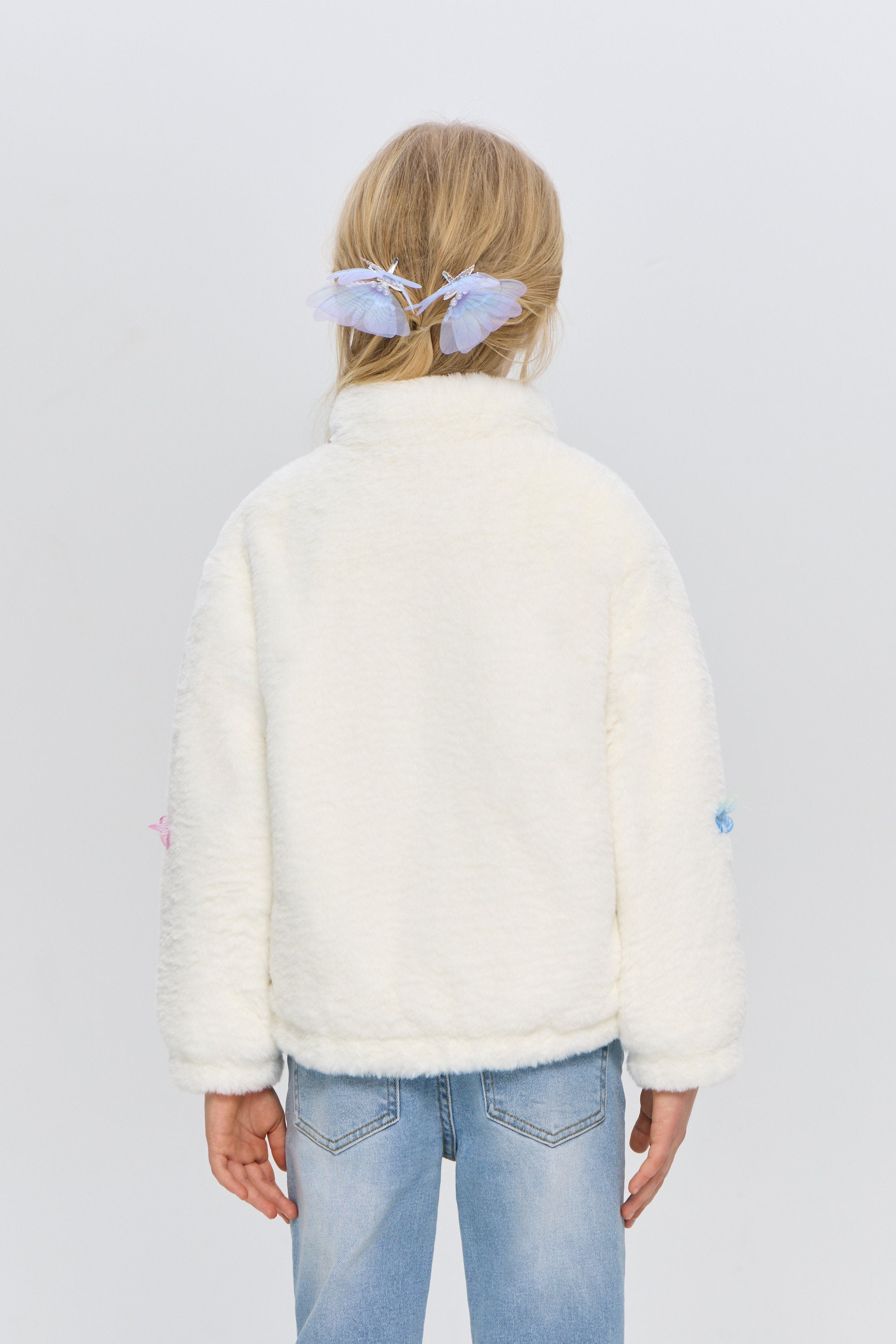 Soft Fur bomber jacket with butterflies