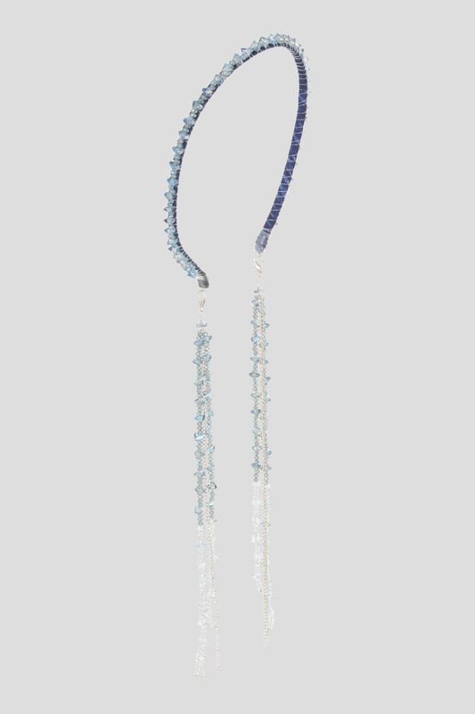 Elegant Blue Headband with Removable Chains