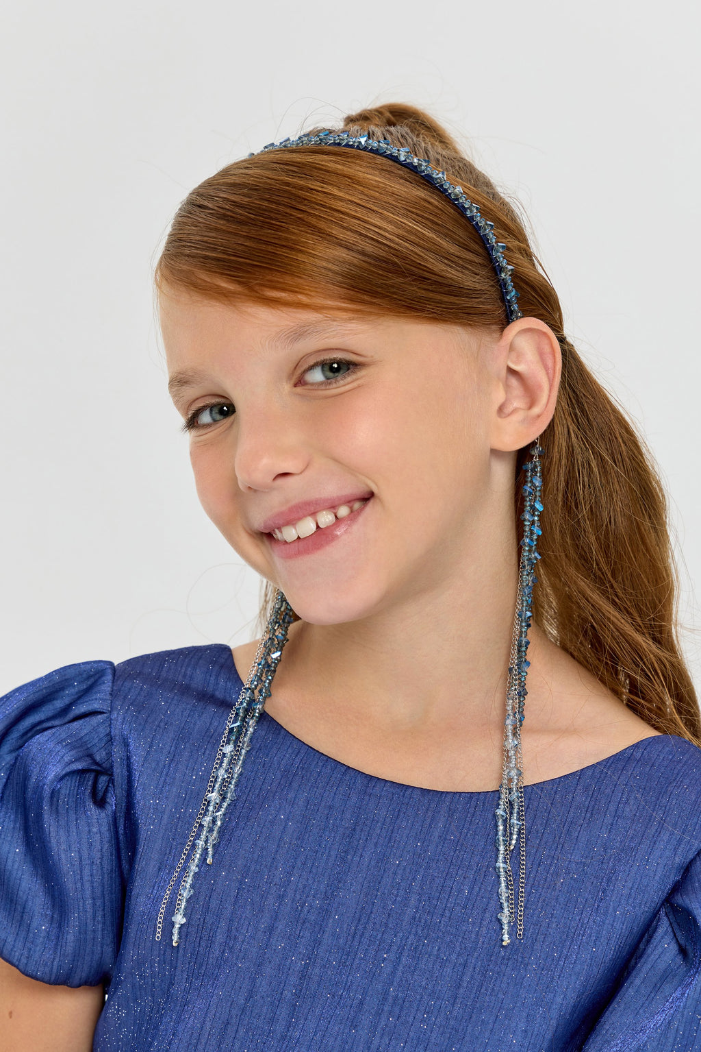 Elegant Blue Headband with Removable Chains