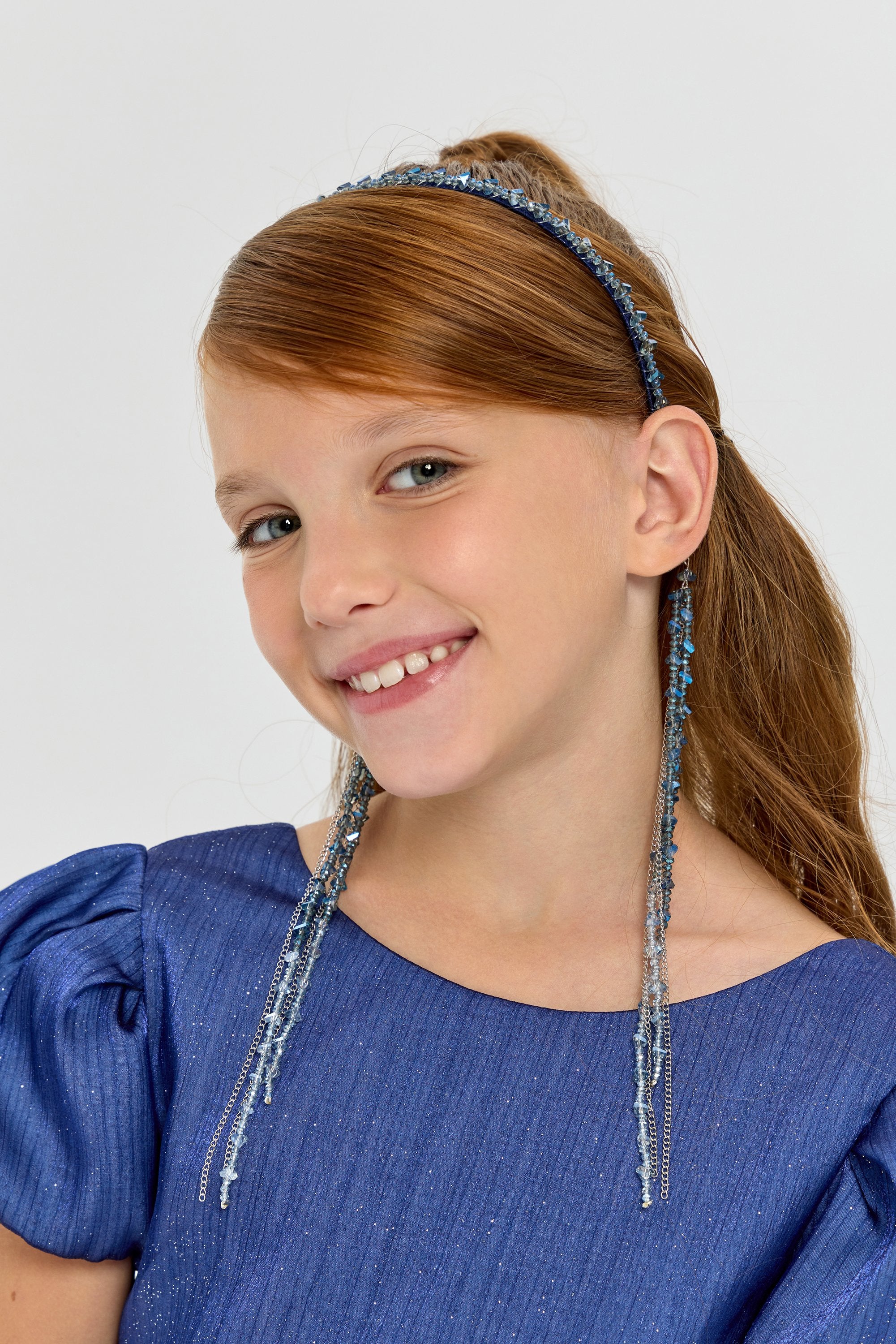Elegant Blue Headband with Removable Chains