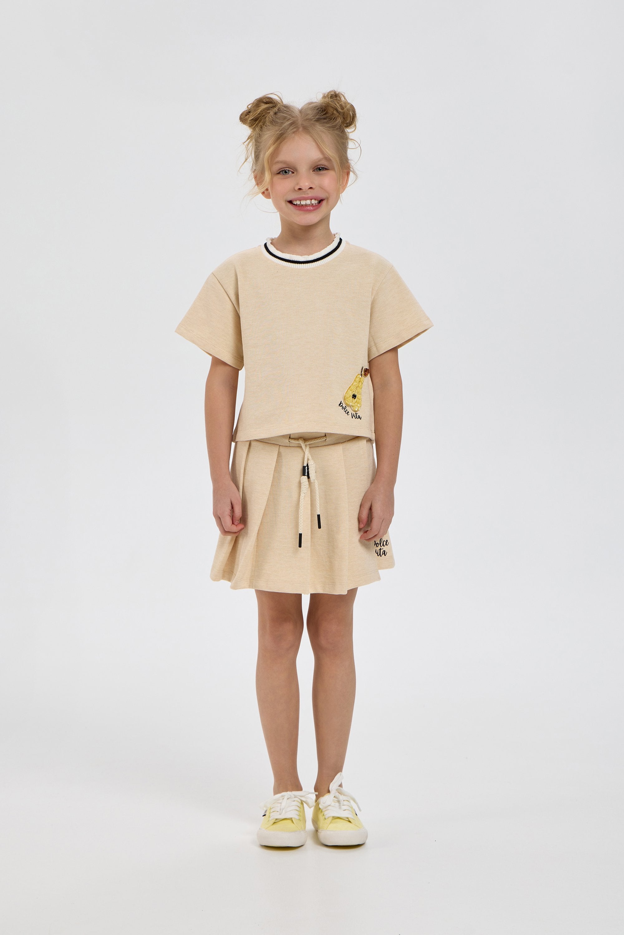 Pear Decorated Knitted Summer Set (T-shirt and Skort)
