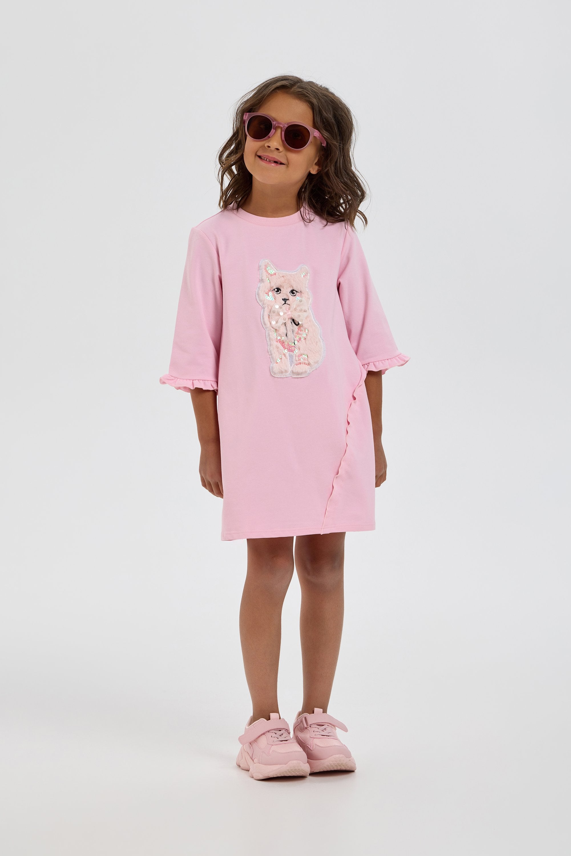 Charming Catty Applique Dress