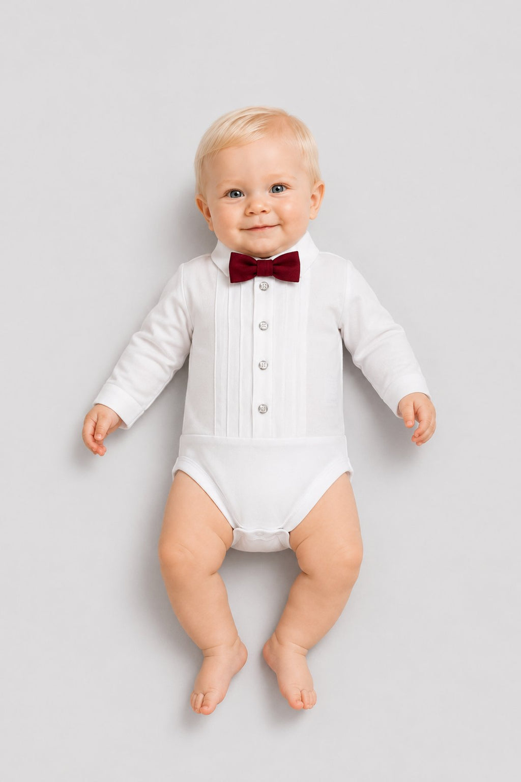 Smart bodysuit with maroon bow-tie for baby boy