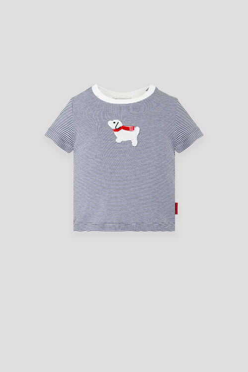Blue Striped Cotton T-Shirt with Dog Applique