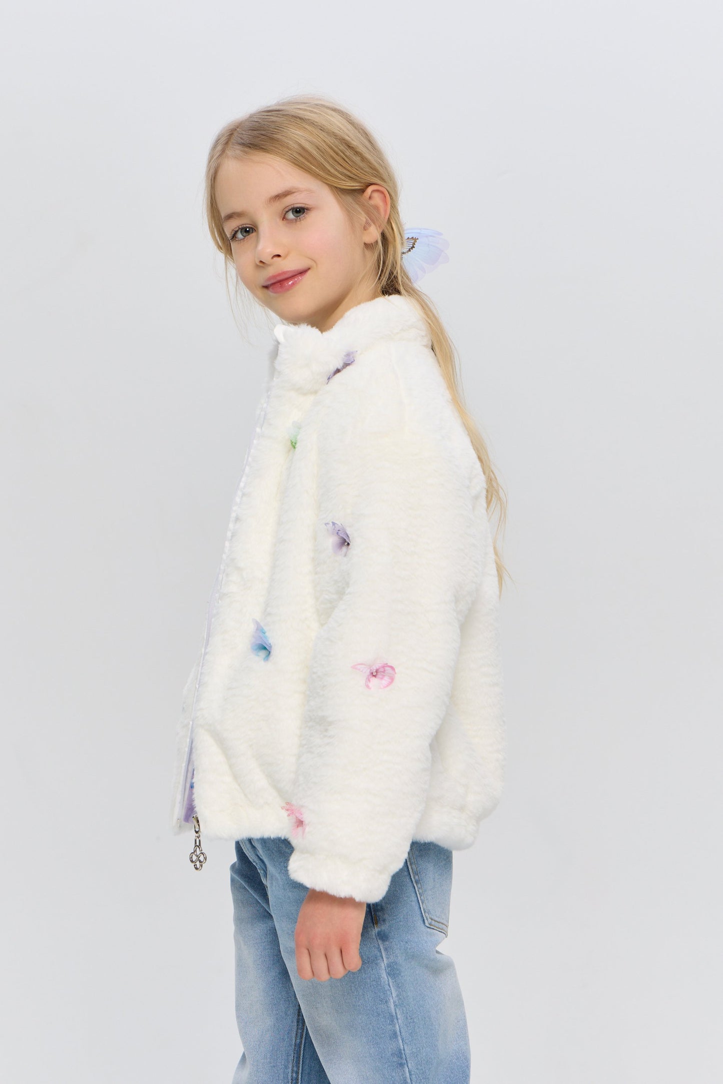 Soft Fur bomber jacket with butterflies