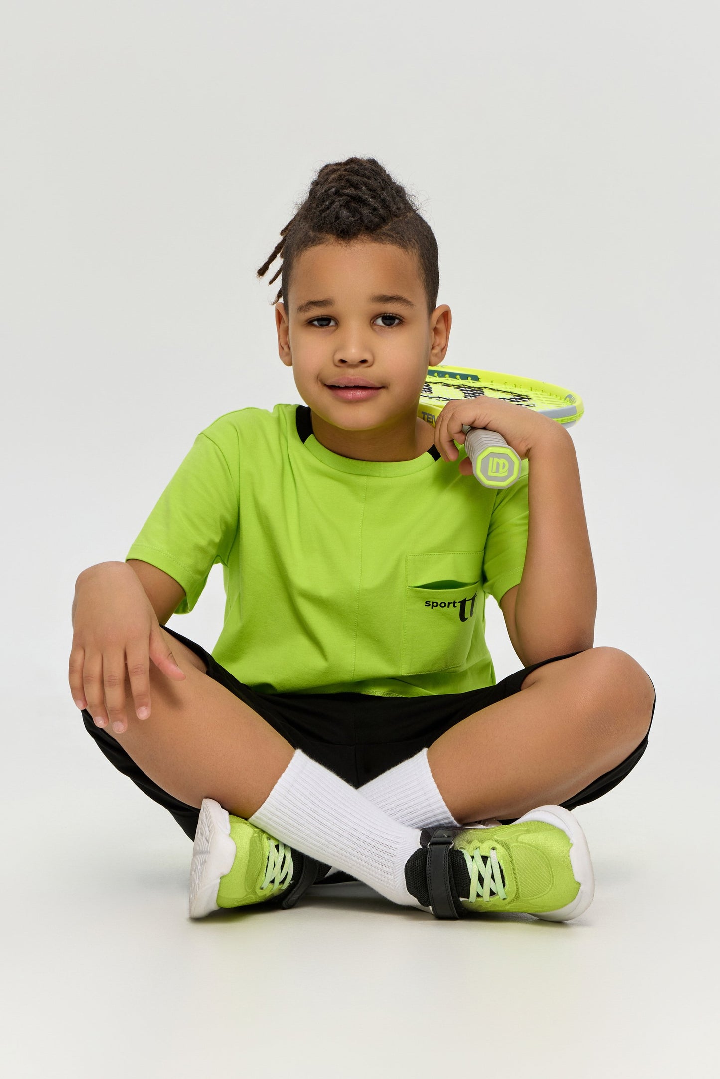 Sports Set Neon Green T-Shirt and Matching Black Shorts