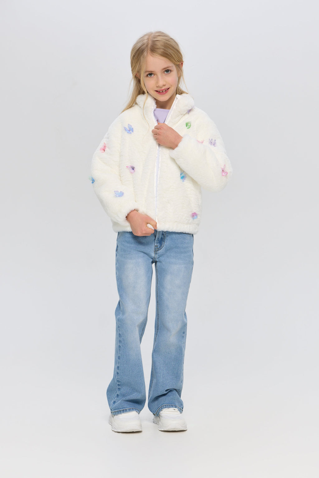 Soft Fur bomber jacket with butterflies