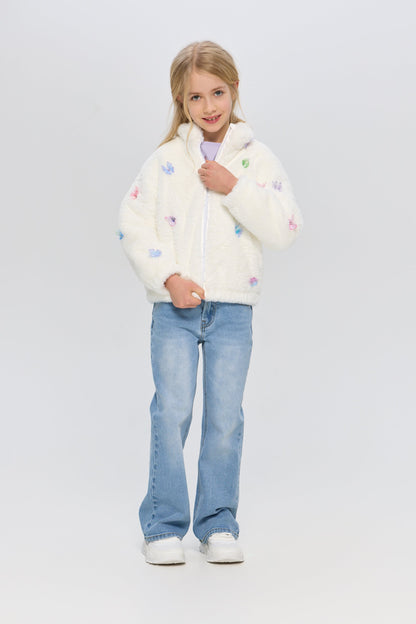 Soft Fur bomber jacket with butterflies
